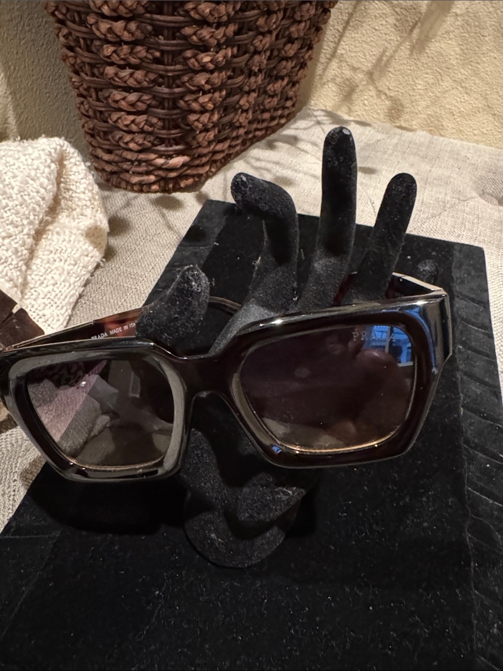 Prada Black Frame and Tortoise Arms Women's Sunglasses